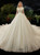 Champagne Tulle V-neck Short Sleeve Pearls Wedding Dress