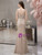 Champagne Mermaid Cap Sleeve Beading Crystal Prom Dress