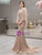 Champagne Mermaid Tulle V-neck Beading Handwork Prom Dress With Shawl