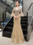 Gold Mermaid Tulle V-neck Short Sleeve Beading Prom Dress