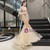 Gold Mermaid Tulle Feather Long Sleeve Handwork Prom Dress