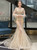 Gold Mermaid Tulle Feather Long Sleeve Handwork Prom Dress