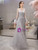 Silver Gray Tulle Long Sleeve Beading Feather Prom Dress