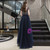Navy Blue Tulle Cap Sleeve Beading Sequins Prom Dress