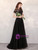 A-Line Black Tulle Cap Sleeve Beading Sequins Prom Dress