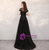 A-Line Black Tulle Cap Sleeve Beading Sequins Prom Dress