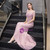 Pink Mermaid Tulle Cap Sleeve Beading Sequins Prom Dress