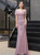 Pink Mermaid Tulle Cap Sleeve Beading Sequins Prom Dress