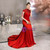 Red Mermaid Satin High Neck Cap Sleeve Beading Crystal Prom Dress