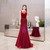 Burgundy Mermaid Tulle Beading Sequins Backless Prom Dress