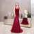 Burgundy Mermaid Tulle Beading Sequins Backless Prom Dress