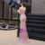 Pink Mermaid Tulle V-neck Cap Sleeve Handwork Prom Dress