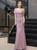Pink Mermaid Tulle V-neck Cap Sleeve Handwork Prom Dress