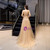 Fashion Gold Tulle Long Sleeve Beading Feather Prom Dress