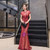 Burgundy Mermaid Tulle Cap Sleeve Beading Sequins Prom Dress