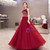 A-Line Burgundy Tulle Beading Feather Long Prom Dress