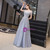 A-Line Gray Short Sleeve Scoop Tulle Beading Prom Dress