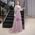 Dark Pink Tulle V-neck Short Sleeve Handwork Beading Prom Dress