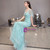 Sky Blue Mermaid Tulle V-neck Short Sleeve Prom Dress