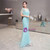 Sky Blue Mermaid Tulle V-neck Short Sleeve Prom Dress