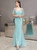 Sky Blue Mermaid Tulle V-neck Short Sleeve Prom Dress