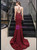 Burgundy Mermaid Satin Halter Backless Crystal prom Dress