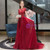 Burgundy Tulle Cap Sleeve Scoop Beading Prom Dress