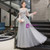 A-Line Gray Tulle Long Sleeve Beading Feather Prom Dress