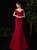 Simple Red Mermaid Satin Cap Sleeve Pleats Long Prom Dress