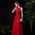 A-Line Red Tulle Beading Sequins Long Prom Dress