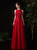 A-Line Red Tulle Beading Sequins Long Prom Dress