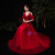 Red Tulle V-neck Beading Sequins Flying Sleeve Prom Dress