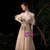 A-Line Gold Tulle V-neck Sequins Long Prom Dress