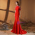 Red Mermaid Satin Short Sleeve Beading Crystal Prom Dress