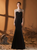 Black Mermaid Satin Cap Sleeve Beading Prom Dress