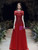 Burgundy Tulle Short Sleeve Luxury Long Prom Dress