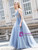 Blue Tulle Deep V-neck Sequins Sleeveless Prom Dress