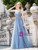 Blue Tulle Deep V-neck Sequins Sleeveless Prom Dress