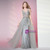 Gray Tulle Deep V-neck Backless Beading Sequins Prom Dress