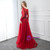 Modern Red Tulle Long Sleeve Beading Feather Prom Dress