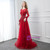 Modern Red Tulle Long Sleeve Beading Feather Prom Dress
