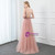 A-Line Pink Tulle V-neck Backless Beading Sequins Prom Dress