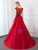 A-Line Red Satin Cap Sleeve Beading Sequins Prom Dress 