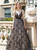 A-Line Black Lace Spaghetti Straps Backless Prom Dress