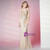 Light Champagne Mermaid Tulle Long Sleeve Beading Crystal Prom Dress