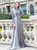 Gray Mermaid Tulle Long Sleeve Beading Sequins Prom Dress