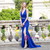 Royal Blue V-neck Backless Pleats Beading Prom Dress With Split