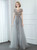 Gray Tulle Cap Sleeve Beading Long Prom Dress