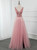 Pink Tulle Deep V-neck Backless Beading Sequins Prom Dress