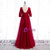 Burgundy Tulle V-neck Short Sleeve High Waist Prom Dress